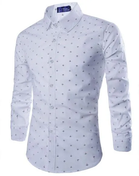 Wholesale- 2015 new European and American all-match Mens anchor printing long sleeve shirt