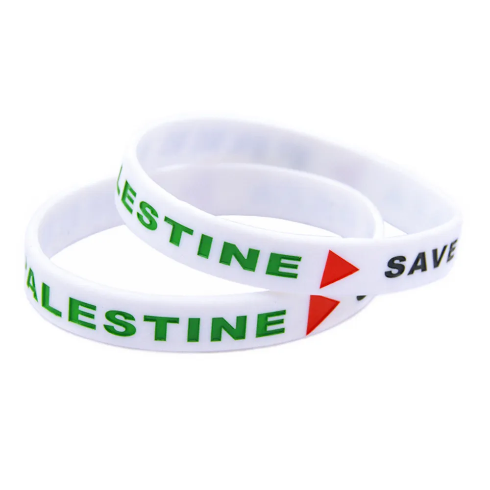 Free Palestine Save Gaza Bracciale in gomma siliconica Triangolo Logo Taglia adulto in bianco e nero l'organizzazione