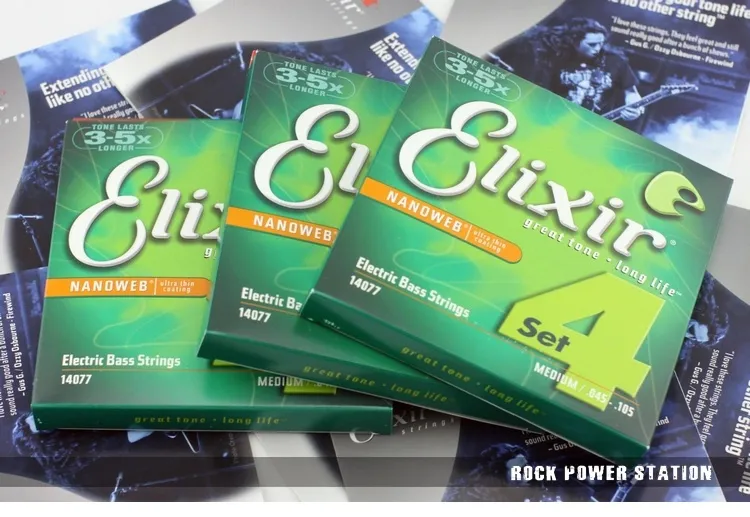 Elixir 14077 .045 - 105 3 세트 Strings Bass Nanoweb Electric Medium Ultra Thin Coating Steel