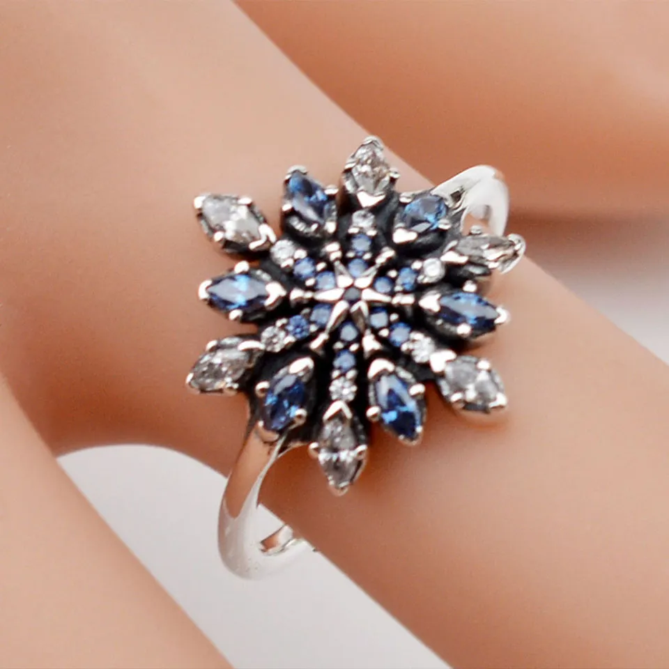 EDELL925 sterling zilveren ring pave gekristalliseerde sneeuwvlok ringen voor vrouwen compatibel met pandora diy sieraden verjaardagscadeau