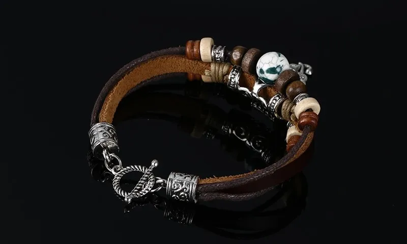 Bracelet à breloques éléphant en cuir véritable pour hommes Cool Vintage Style confortable main corde chaîne mode bracelets bijoux