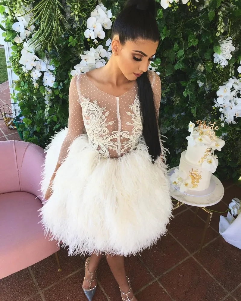 short white feather cocktail dress Jovani 04042 Off White Feather Skirt Short Dress