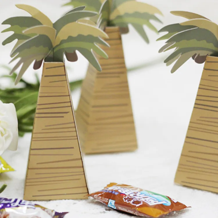 50 pçs caixas de lembrancinhas de casamento de palmeira tema de praia lembrancinha de festa pequena caixa de presente de doces novo 321P