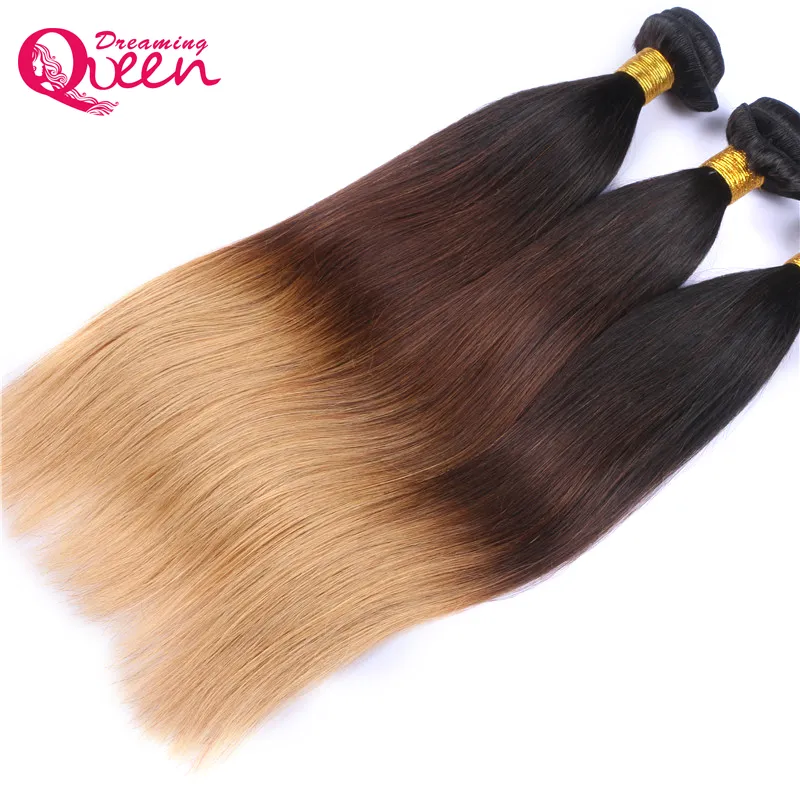 Ombre-Haarverlängerungen, brasilianisches glattes Haar, Webart # 1B 4 27, Honigblond, Ombre-Farbe, brasilianisches reines Menschenhaar, 3 Stück