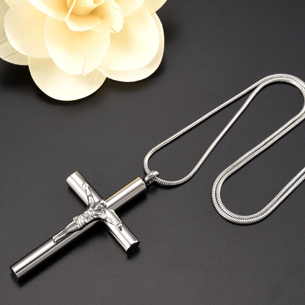 Big Jesu Cross Cremation Urn Hanger Ketting, 2 Kleuren Memorial Ash Keepsake Funeral Urn Casket Mode-accessoires