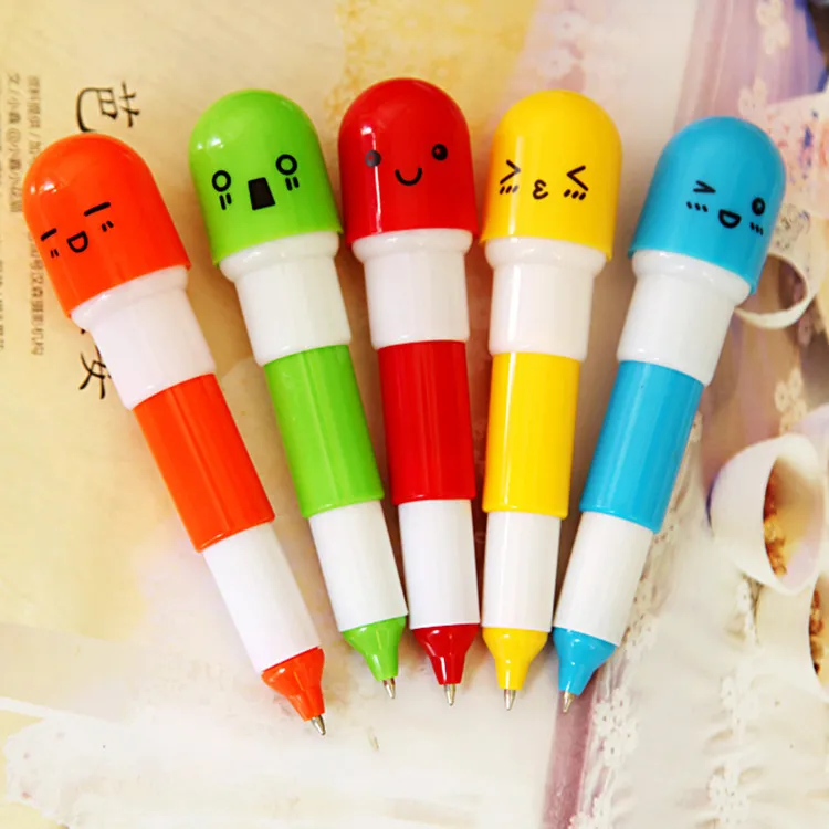 Creative Retractable Ball point pen cartoon Telescopic face Capsule pills cute Ballpoint Pen for kids gift5239053