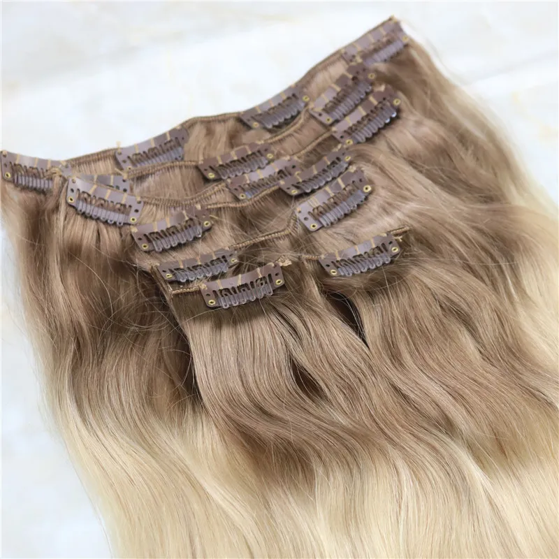 Clip In Human Hair Extensions Brazilian Virgin Hair Ombre Medium Brown 6#To 613# Blonde Extensions 120gram