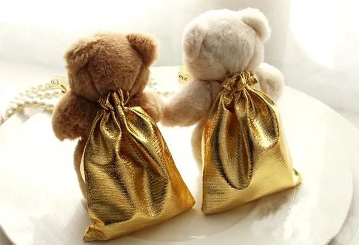 الدب مع حقائب الذهبية هدية الزفاف حقيبة 9x12cm ذات جودة عالية لطيف صالح عيد ميلاد صندوق كاندي