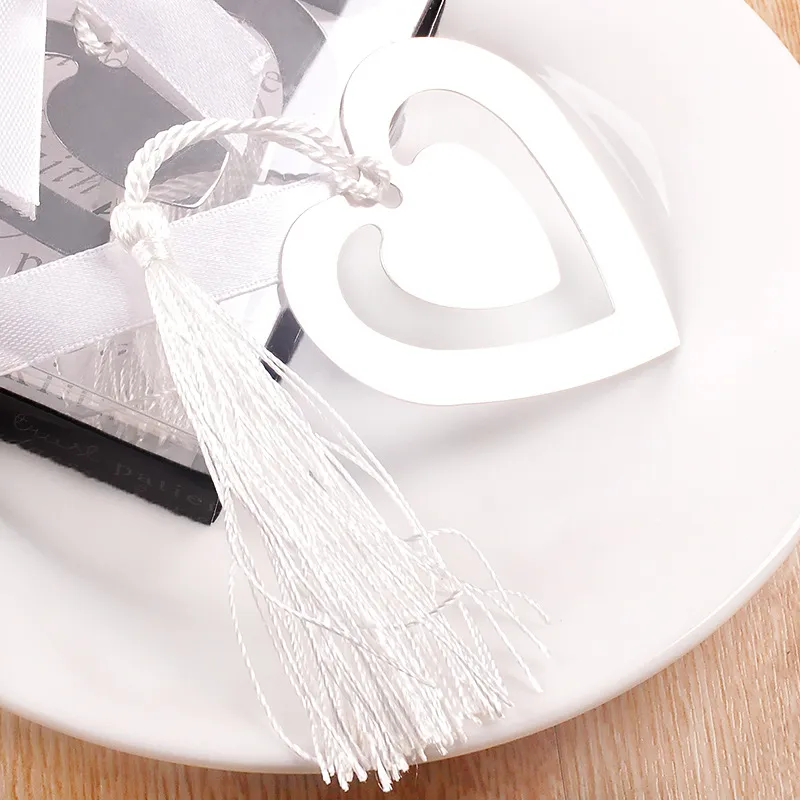 Double Heart Metal Bookmarks Z Tassels-Baby Prysznic Chrzciny Wedding Wedding Favor Powrót do szkoły Wen4498