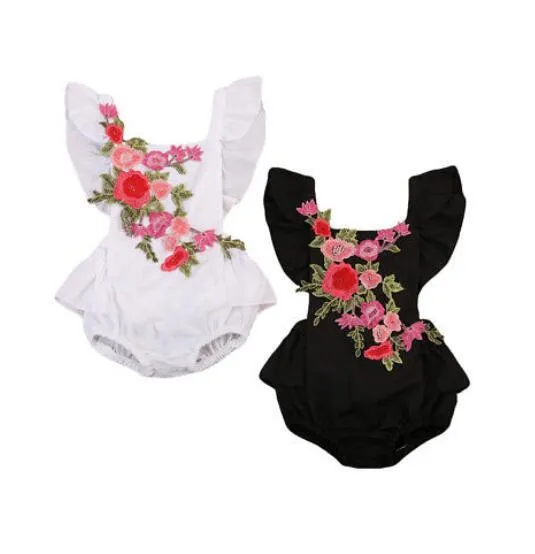 Maluch Odzież niemowlę Dziewczynek Haft Rose Romper Back Cross Bandaż Pajaciki Jednoczęściowy Outfit Sunsuit Kids Clothing Body