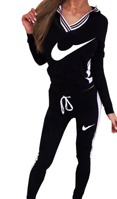 9076# Women Sport Suit Hoodie Sweatshirt+Pant Jogging Femme Marque Survetement Sportswear Set Tracksuit S-XL