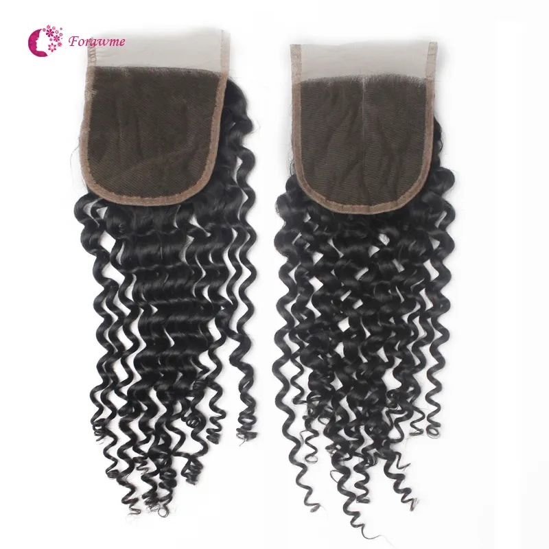 Wholesale Free Part Afro Curly Lace Closure Brazilian Virgin Human Hair 1B 130% 4*4 inch Swiss Lace Top Closures for Black Women