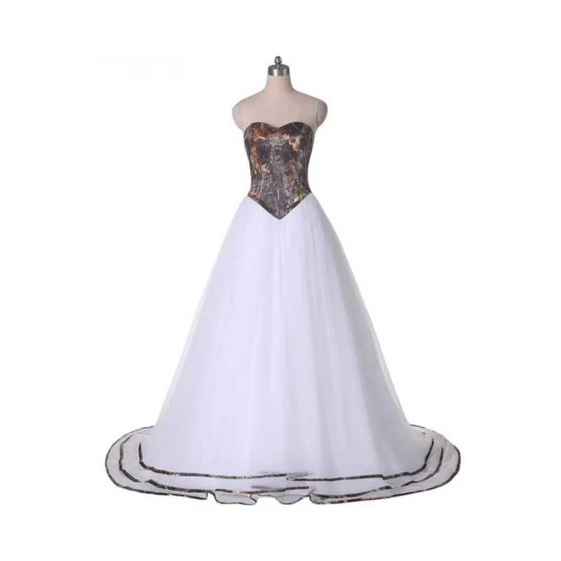 Camo vestido De Noiva Vestidos De Casamento Simples Querida Pescoço Zíper Sweep Trem Branco Tulle Vestido Sem Mangas Encantador Jardim Vestido De Verão