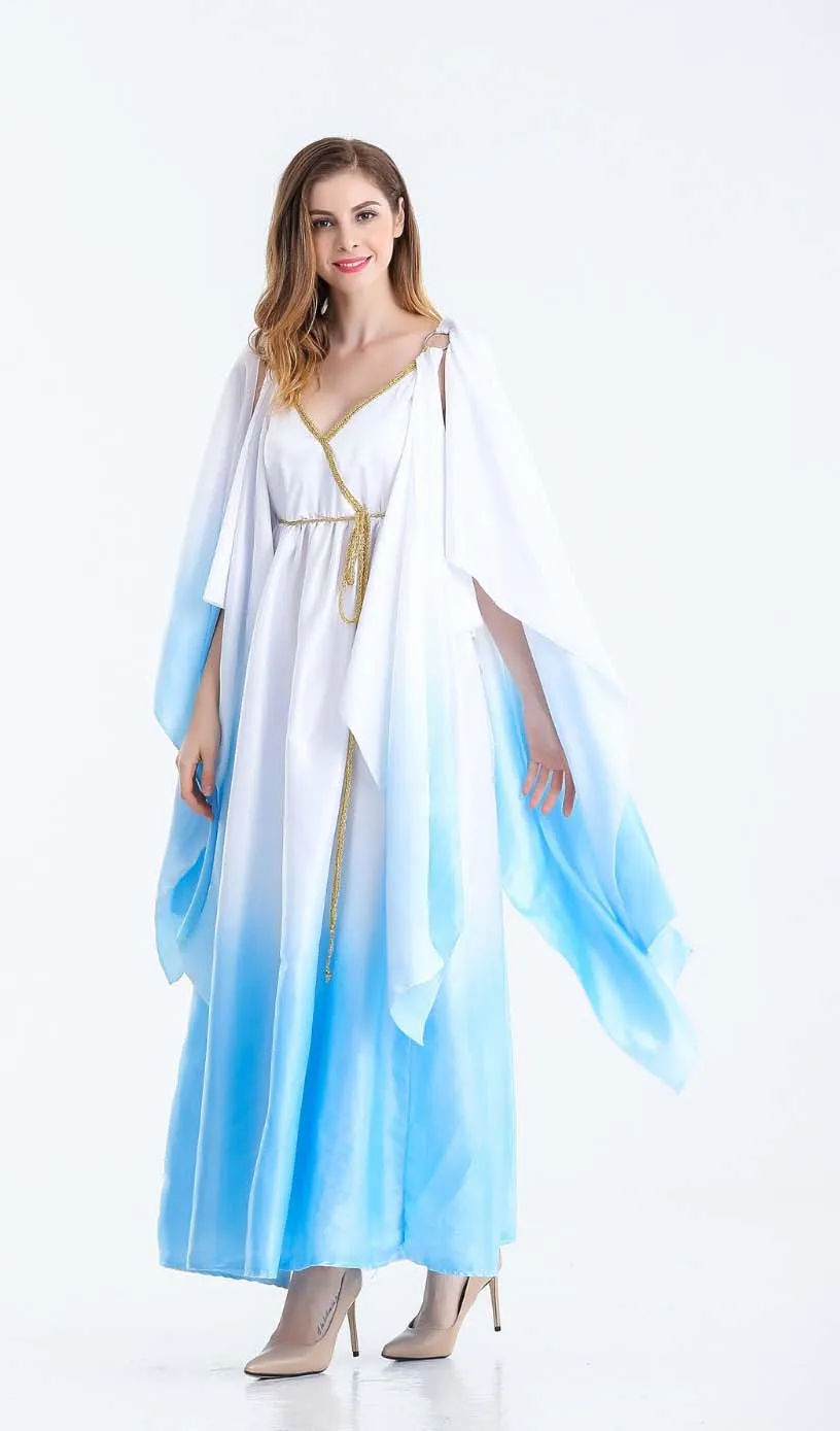 Сексуальные костюмы Женщины греческой богини Gorgeous Long Костюмированный Halloween Party Афина косплей платье Fantasia White Robe