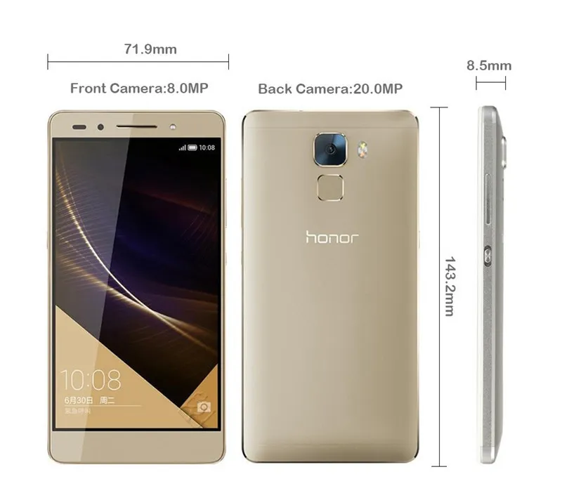 Original  Honor 7 4G LTE Cell Phone Kirin 935 Octa Core 3GB RAM 16GB 32GB 64GB ROM Android 5.2 inch 20.0MP Fingerprint ID Smart Mobile Phone