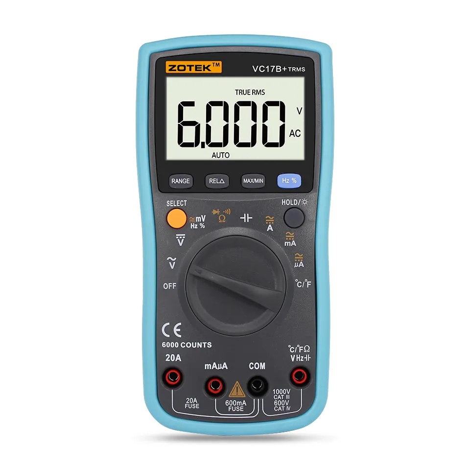 Zotek VC17Bautomatic Range Digital Multimeter för stor skärm LCD -display True RMS Frequency Duty Cycle 6000 Word Display5259866