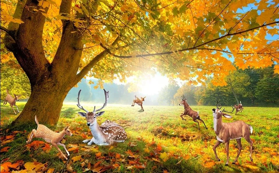 Luxury European Modern Forest tree deer deer TV wall mural 3d wallpaper 3d wall papers for tv backdrop