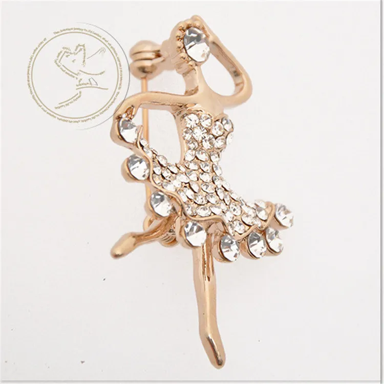 New popular beautiful wedding dancing girl brooch wholesale handmade rhinestone flower color skirt brooch brooches for wedding