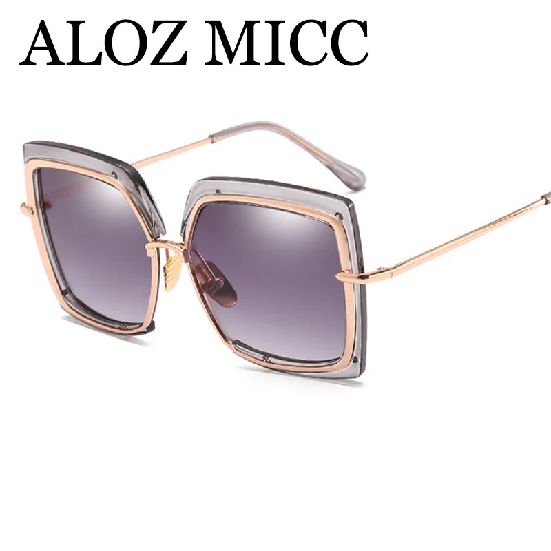 ALOZ MICC Fashion Halbrahmen Quadrat-Sonnenbrille-Frauen-Legierung großes Feld Bunte Sonnenbrillen Männer Spiegel Brillen A434
