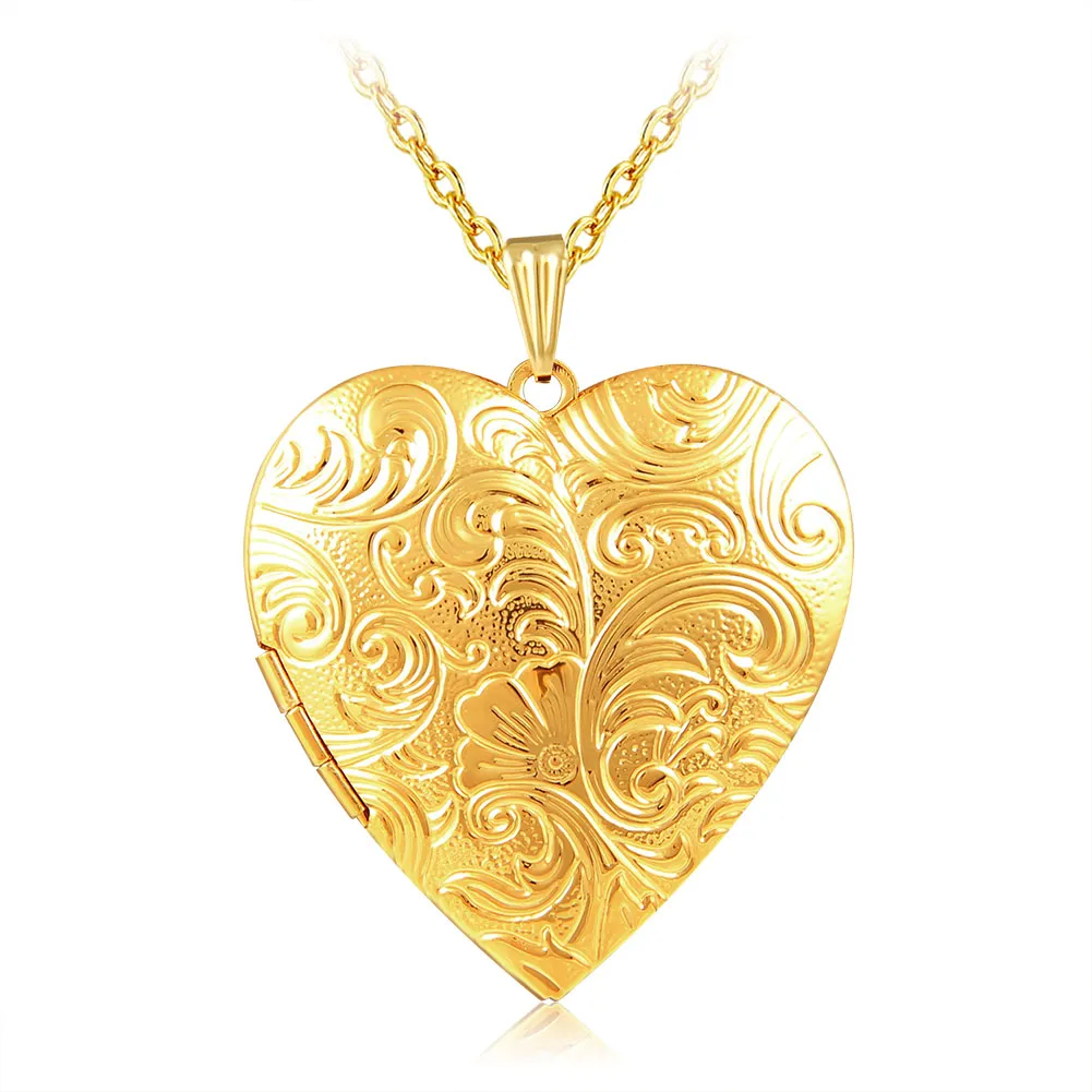 Venda Por Atacado Jóias Grande Coração De Coração Colar Colar Colar 18K Banhado A Ouro Foto Locket Quadro Pingente Colar Para As Mulheres Meninas Amante Presente