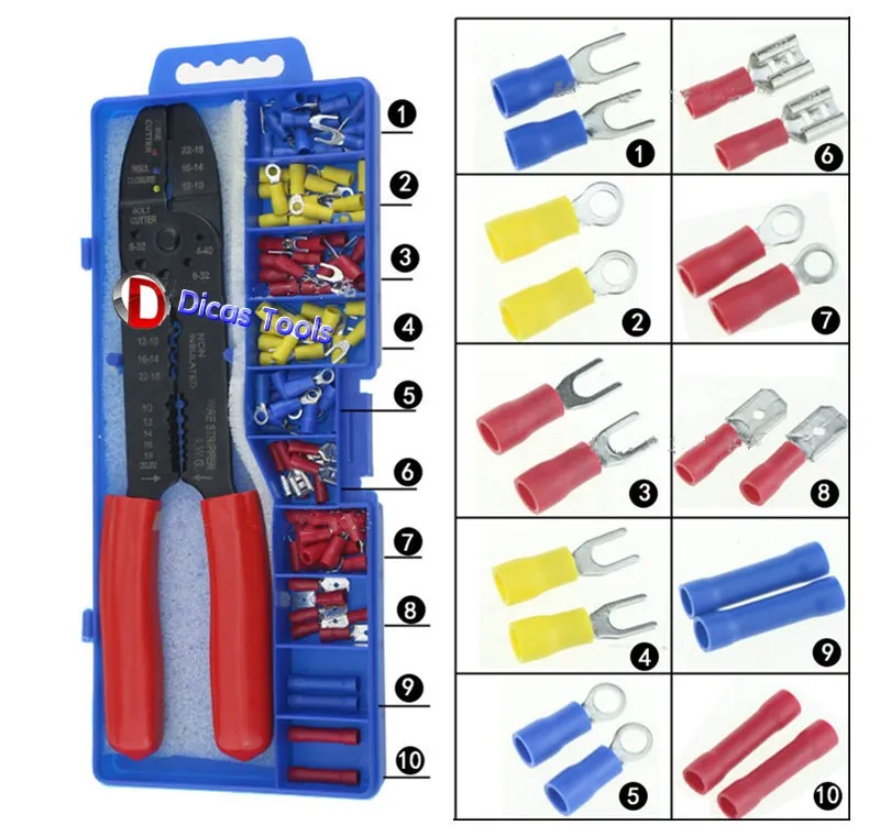 Multifunktionsterminal Crimper Hand Tools Kabel Stripper Wire Clamp Tång Strippning Elektriska verktygssats Plus Terminal Tillbehör