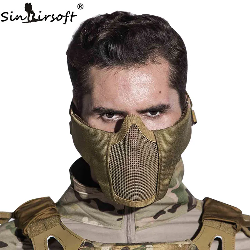 SinaNaSoft taktische Maske Helm HALBE SEINE FACE Metall Stahl Netto-Jagdschutzstütze Prop für Paintball-Party-Maske CS