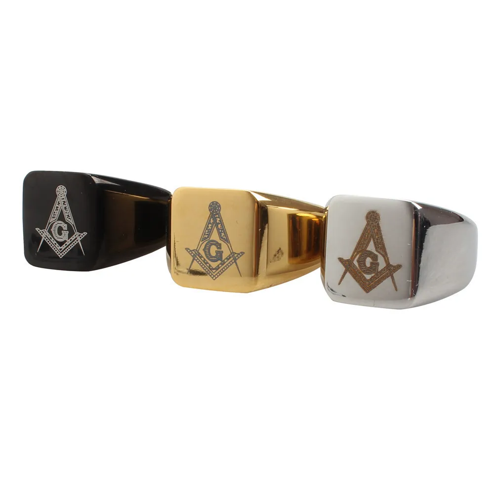 High Polished Simple Design Silver Gold Black Masonic Ring Jewel Gift Men's Stainless Steel Mason signet ring freemason rings jewellery Gifts Items