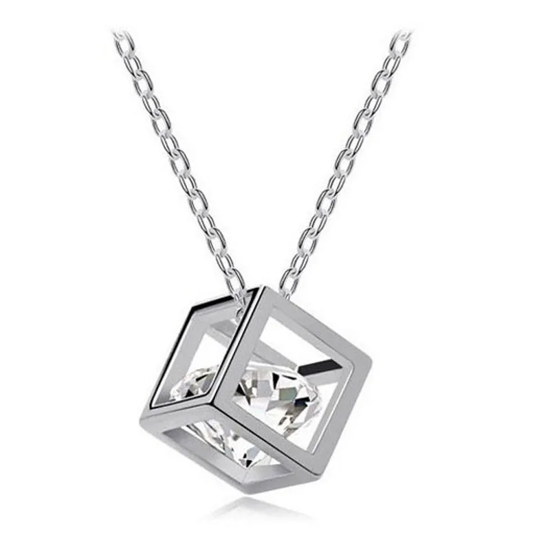 Gofuly New Charm Top Brand Women Chain Pendants Berloque Crystal Rhinestone Square Square Pendant Netlace Netlace Jewelry Free