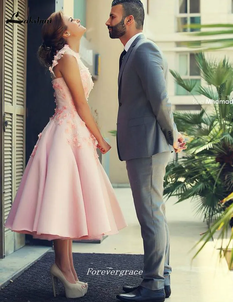 2019 vestido de cóctel rosa claro recién llegado apliques vestido corto para eventos vestido de fiesta de bienvenida de talla grande