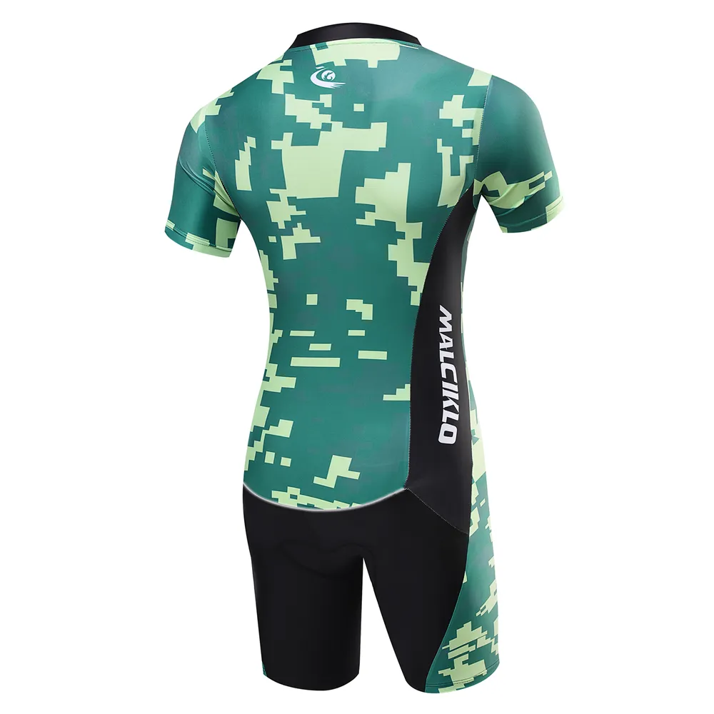 2024 Summer Camouflage Cycling Jersey Short Sleeve Cycling Skinsuit Unisex Triathlon Invisible Zipper Tights Conneined Bike Jumpsuit Bicycle Speedsuit