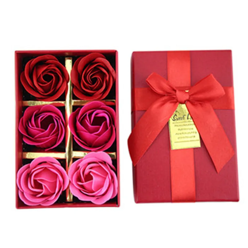 6 pezzi/scatola Romantico fiore di sapone alla rosa Sapone al fiore di rosa Confezione regalo di Natale a forma di rosa, stili adorabili e belli, romantici e pratici