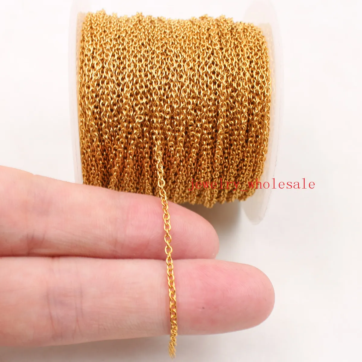 on sale Gold 10meterwholesale in bulk Jewelry Finding Chain Gold Stainless Steel thin 2mm Links soldered Flat Link ROval Chain JEWLERY