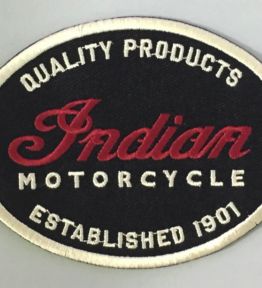 Indian Motorcycle Quality Leather 1901 Oval Motorcycle Biker Club MC Front Jacket Veste Patch détaillé Patch brodé