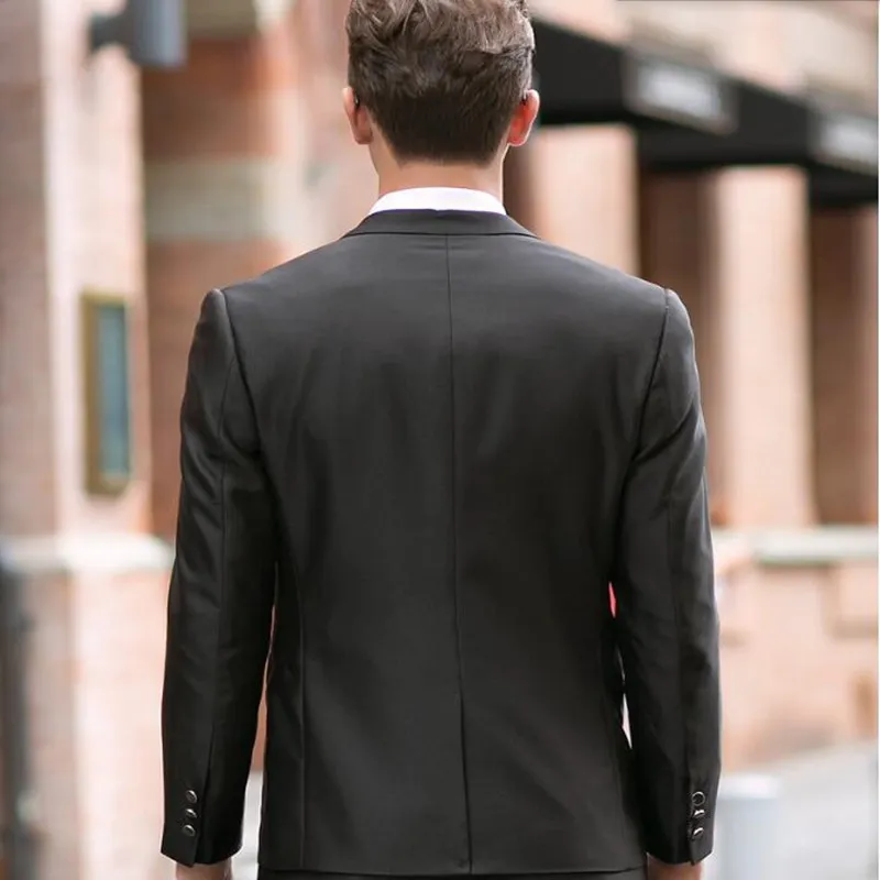 高品質の男性スーツスリムフィットのウェディングスーツTuxedos Blacke Lapelワンボタングルーパーティーディナードレススーツ（ジャケット+パンツ）