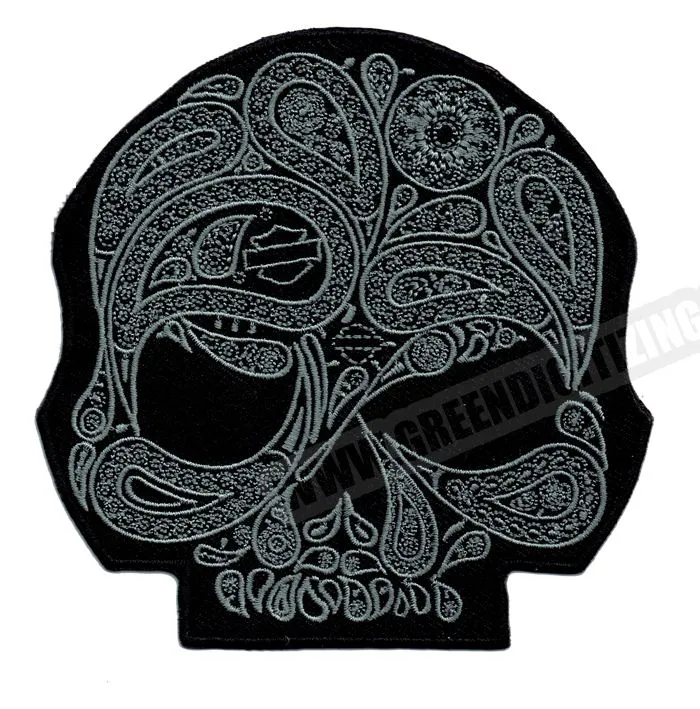 Cool Skull Flower Silver Motorcycle Patches For Vest Jacket Embroidery Punk Biker Patch DIY Cloth Patch Free Shipping.jpg