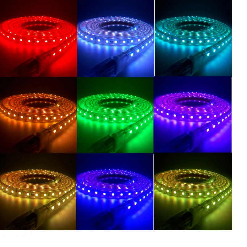 アドレス可能な50M 45M RGB LEDストリップライト220V防水ルーバンSMD 5050 24Keys IRリモートコントローラーEUプラグマルチカラー2030452