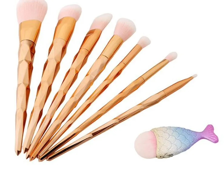 8 Uds. Brocha de maquillaje con forma de sirena, base en polvo, sombra de ojos, brochas de maquillaje, mezcla de contorno, brochas cosméticas