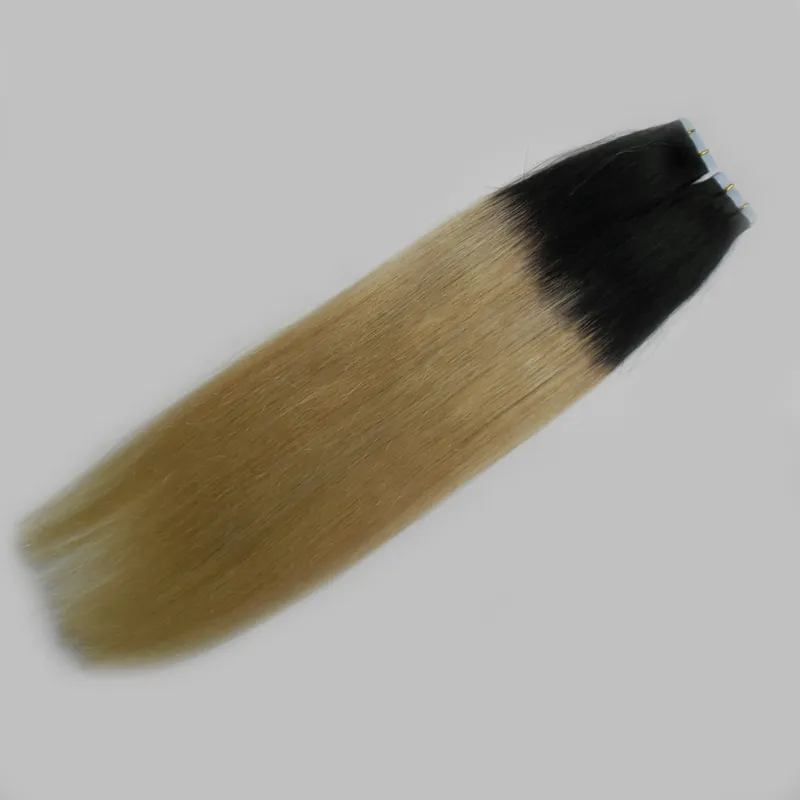 Tape ombre dans des extensions de cheveux 100g Droit # 1B / 613 Tape dans des extensions de cheveux humains ombre extension de cheveux humains blonde