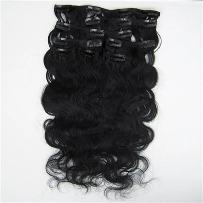 Cheveux péruviens vague de corps 1 pince noire dans les extensions de cheveux pince dans les cheveux humains Set 16quot22quot8821421