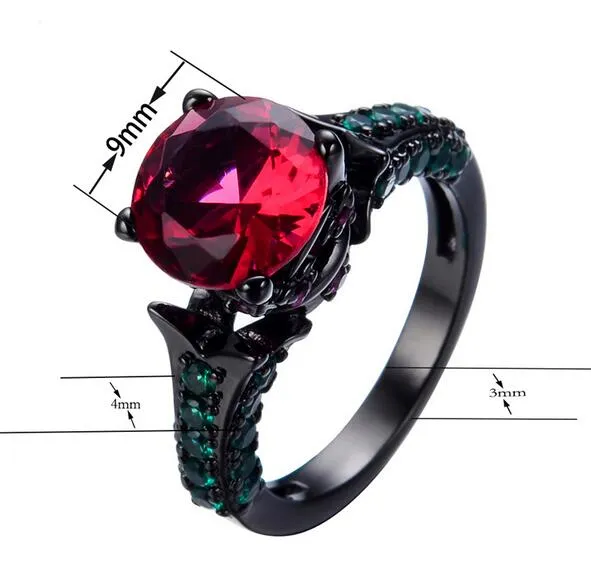 Bague de luxe pour femmes cadeau de dame 10KT or noir rempli mode rouge bijoux Vintage anneaux de mariage pour femmes