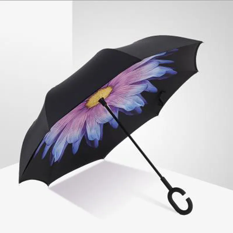 Parapluie inversé créatif droit mâle et femelle parapluie ensoleillé peut supporter une longue poignée voiture d'affaires anti-parapluie en gros