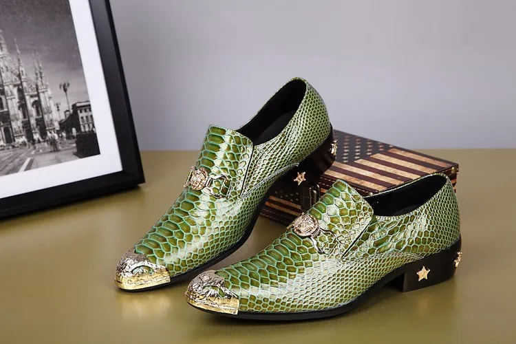 Padrão Nova Alligator Mens sapatos de couro genuíno moda vestido estilo Negócio sapatos para homens Verde