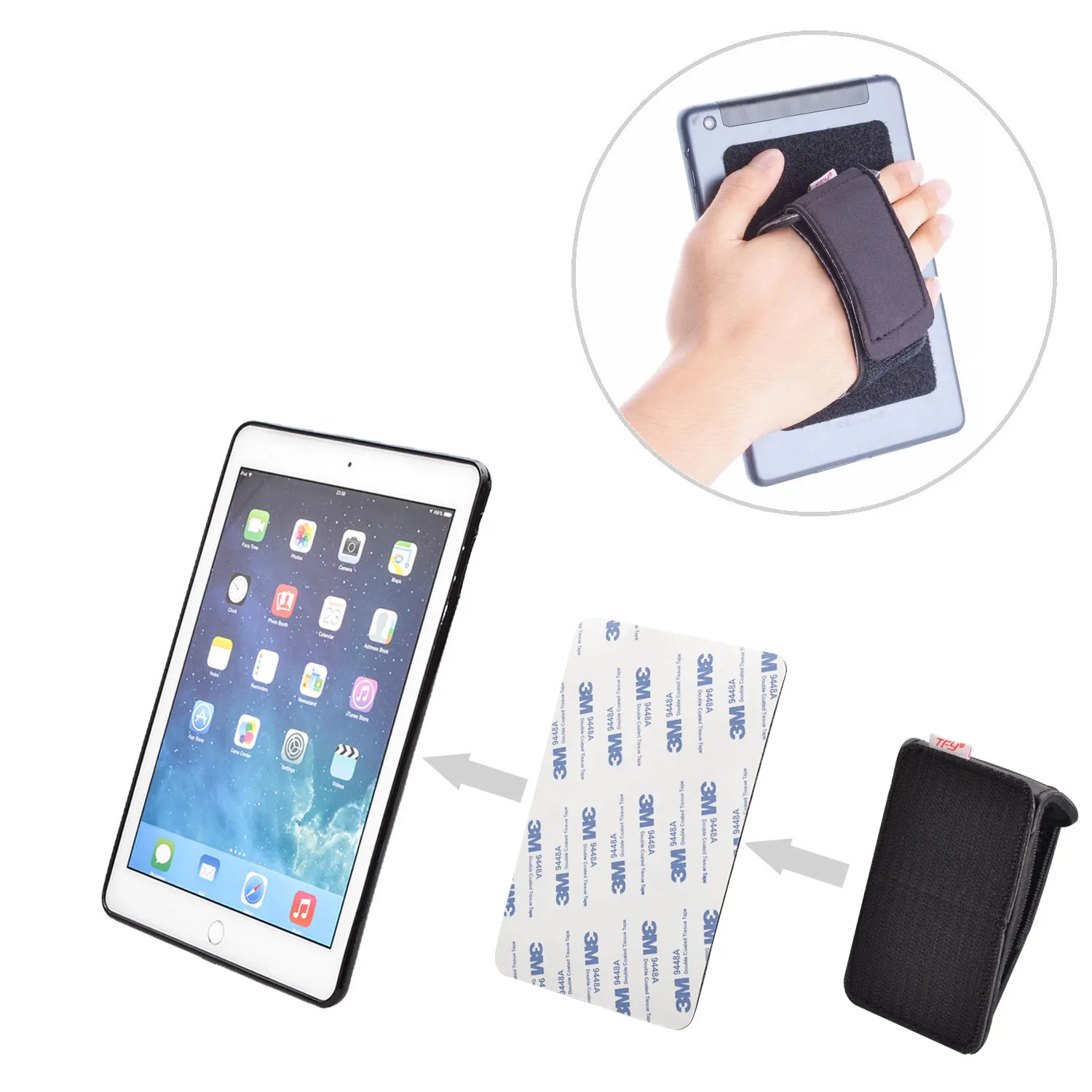 TFY gevoerde handriem plus haaklus bevestiging tape zelfklevende patch - DIY afneembare handriem voor smartphone, tablet pc en meer