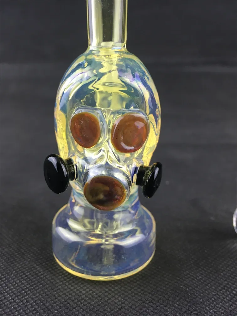 Mini tubo di fumo Vetro Acqua Bong Maschera antigas Bruciatore olio in vetro Becher in vetro Bong colorato Recycler Bubbler 10mm Banger al quarzo