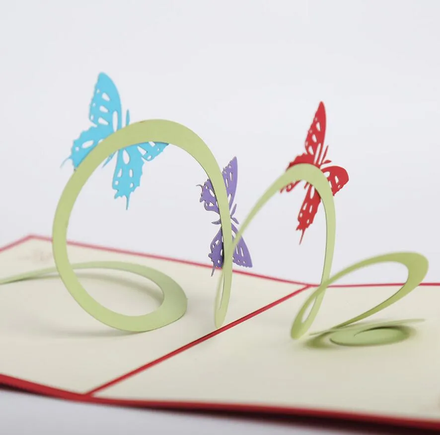 Hollow Butterfly ręcznie robiony Kirigami Origami 3D Pop -Up Cining Cards Zaproszenie Karta na wesele przyjęcie urodzinowe Prezent1789385