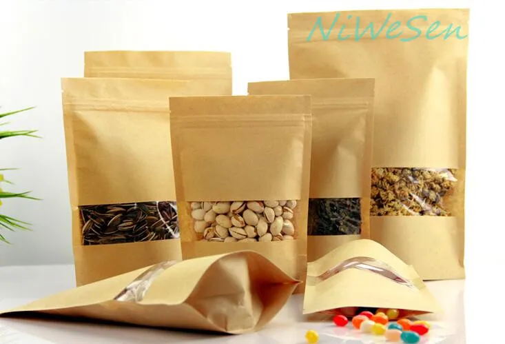 16X22+4cm X grip zipper seal reusable standing brown kraft paper ziplock bag-dried mango&walnuts packing sack-food bags 