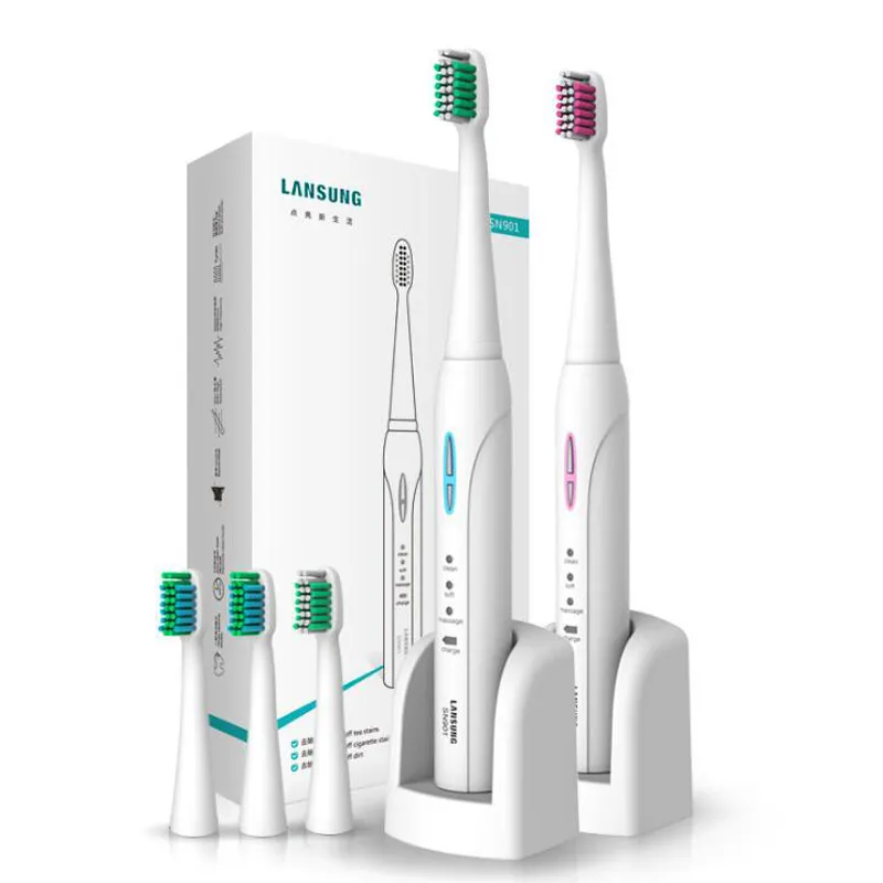 Hot SN901 Ultrasonic Sonic Electric Toothbrush Rechargeable Tooth Brushes With 4 Pcs Replacement Heads 2 Minutes Timer Brush