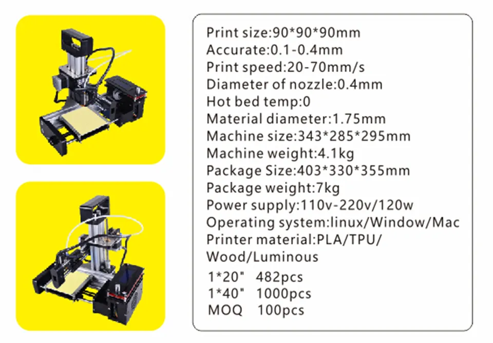 Borllee 3D-skrivare Mini01 Hög precision Support System Fönster / Mac / Linux Print Size 90 * 90 * 90mm Hot Sale