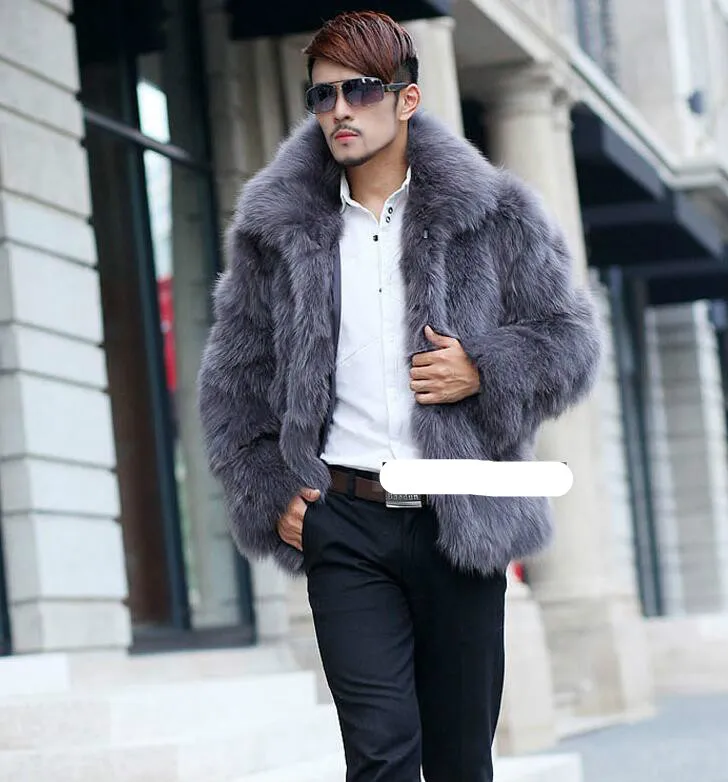 Ot Sell Warm Faux Fox Fur Coat Mens Leather Jacket Men Coats