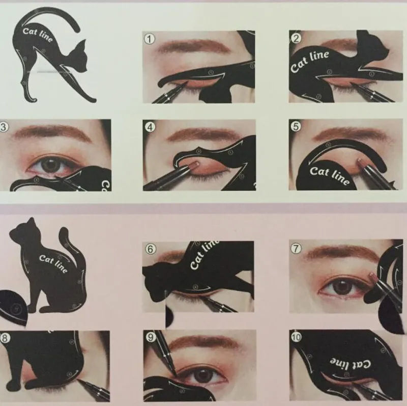 Sevimli Kedi Eyeliner Stencil kiti kaşlar için kılavuz şablonu Maquiagem göz farı çerçeveleri kart makyaj araçları 2 adet / takım